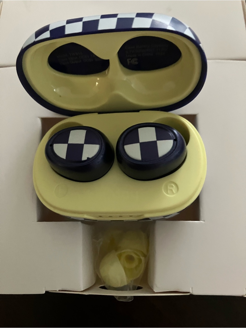 Hey Dude Yellow and Navy Checkerboard True Wireless Earbuds